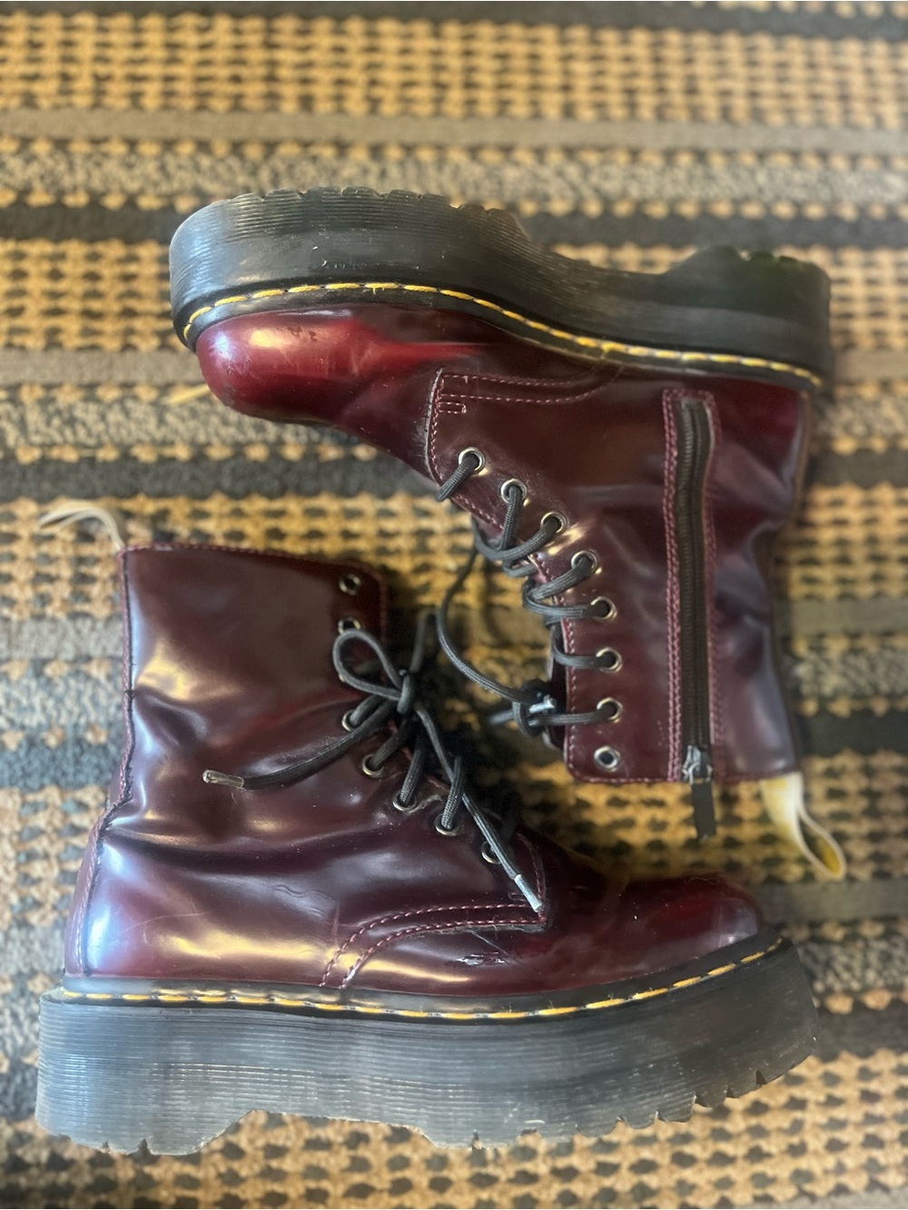 Doc Marten Jadon Platform Burgundy Leather Combat Boots with Side Zip